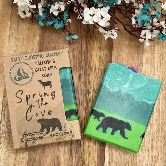 Spring in the Cove Soap | Tallow & Goat Milk Artisan Bar | Floral Scent | Fancy Mama Bear Design | Tennessee Made with Local Ingredients
