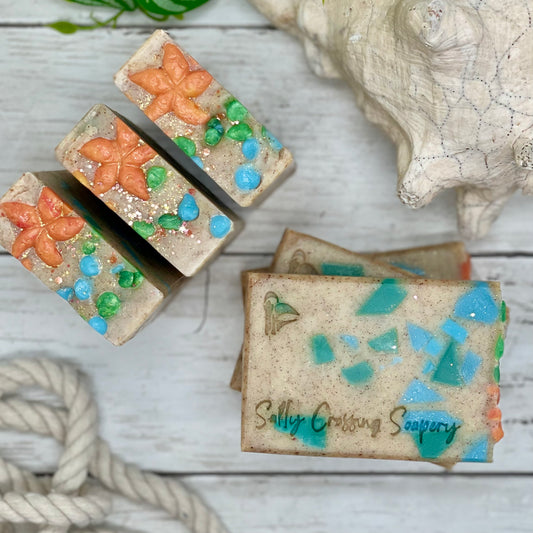 Sea Glass Beach Soap | Tallow & Goat Milk Artisan Bar | Fresh Ocean Breeze Scent | Handcrafted Starfish Design