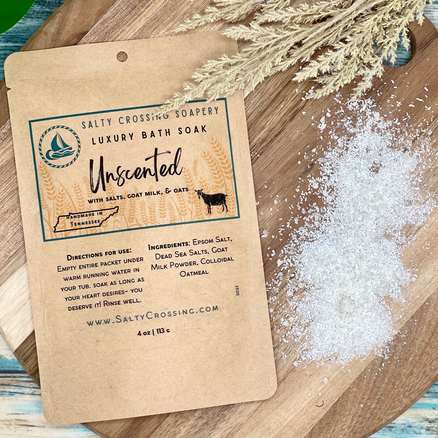 Unscented Luxury Bath Soak | Salts, Goat Milk & Colloidal Oatmeal | Handmade in Tennessee