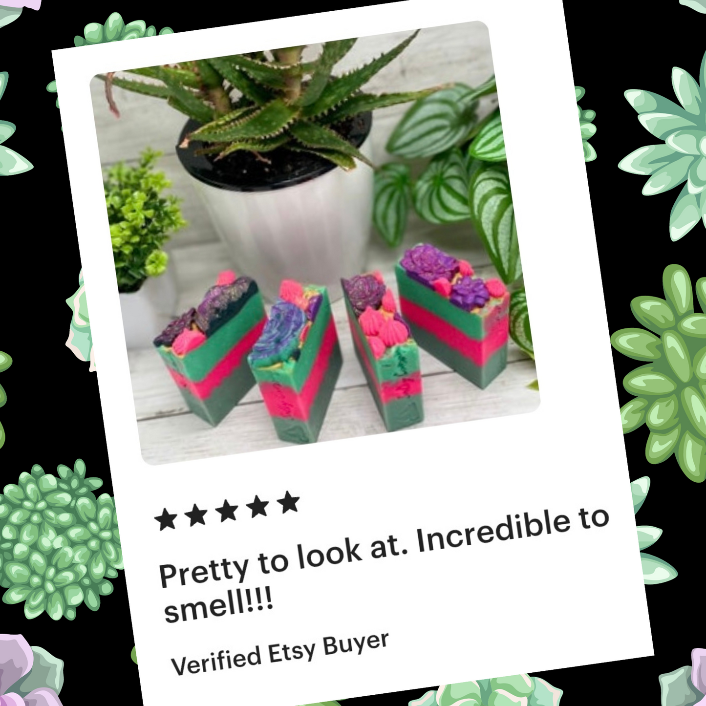Sweet Succulent Soap | Fancy Handmade Bath Bar with Lush Green Scent | Plant Lover Gift | Earth & Vegan Friendly | Plastic Free, Zero Waste