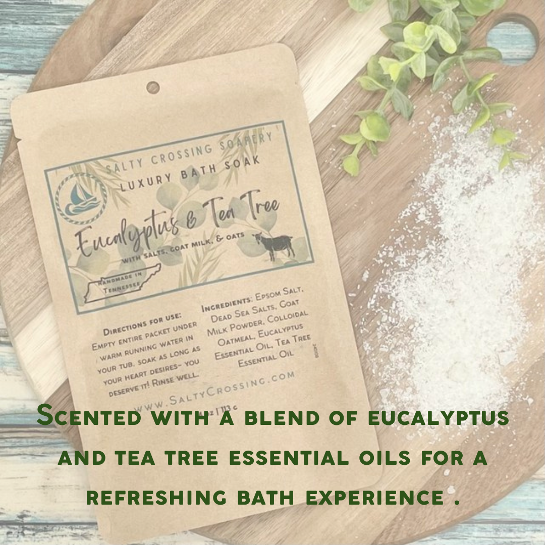 Goat Milk Soap Bar and Luxury Bath Soak Set | Eucalyptus & Tea Tree Scent | All Natural Ingredients | Handmade in Tennessee