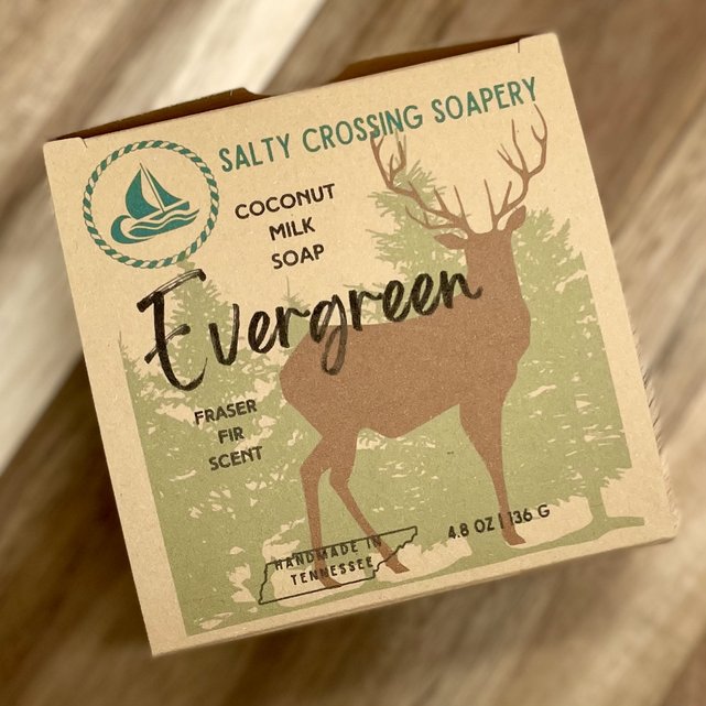 Evergreen | Vegan Artisan Soap | Fraser Fir Scent | Deer in Snow Design | Handmade in Tennessee