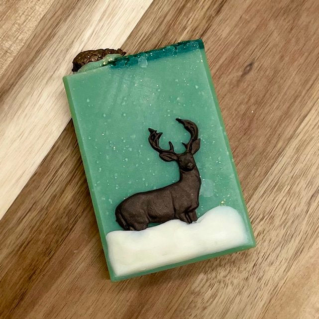 Evergreen | Vegan Artisan Soap | Fraser Fir Scent | Deer in Snow Design | Handmade in Tennessee