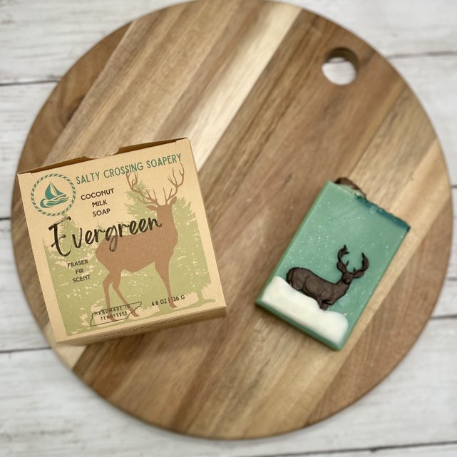 Evergreen | Vegan Artisan Soap | Fraser Fir Scent | Deer in Snow Design | Handmade in Tennessee