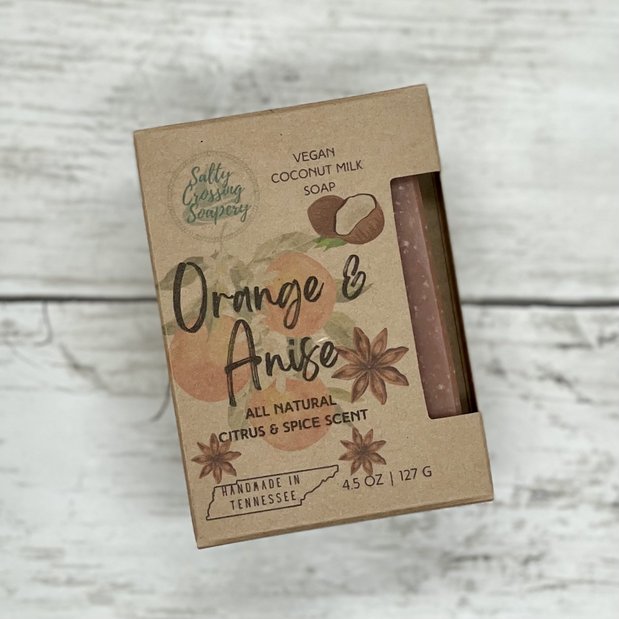 orange and anise coconut milk soap in box