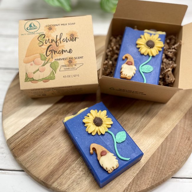 Sunflower Gnome | Fancy Artisan Soap | Coconut Milk Bath Bar | Handmade in Tennessee