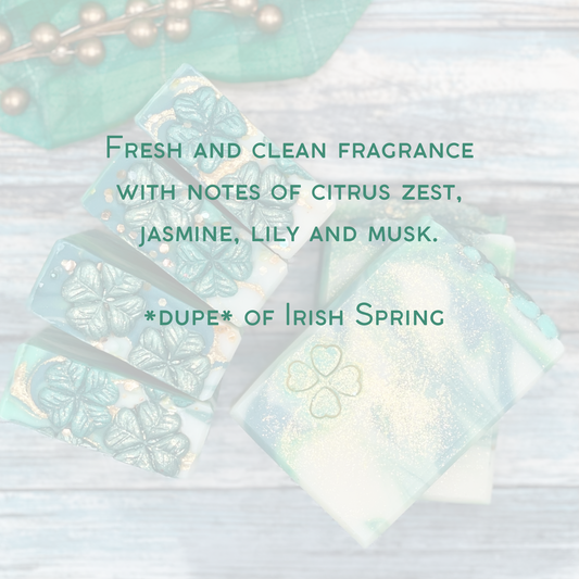Scent notes graphic- fresh and clean fragrance with notes of citrus zest, jasmine, lily, and musk. This is a dupe of Irish Spring scent.
