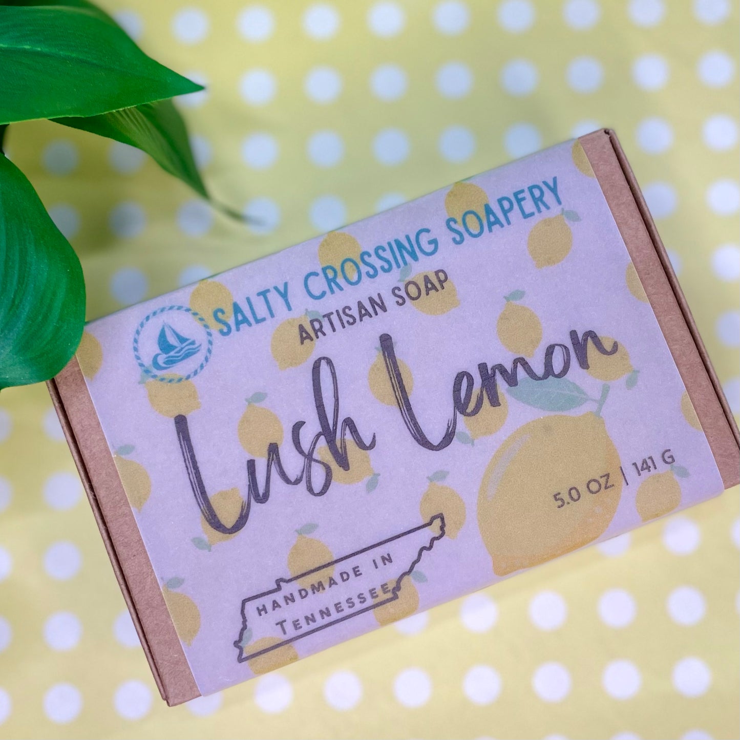 Lush Lemon soap bar box with lemon print band