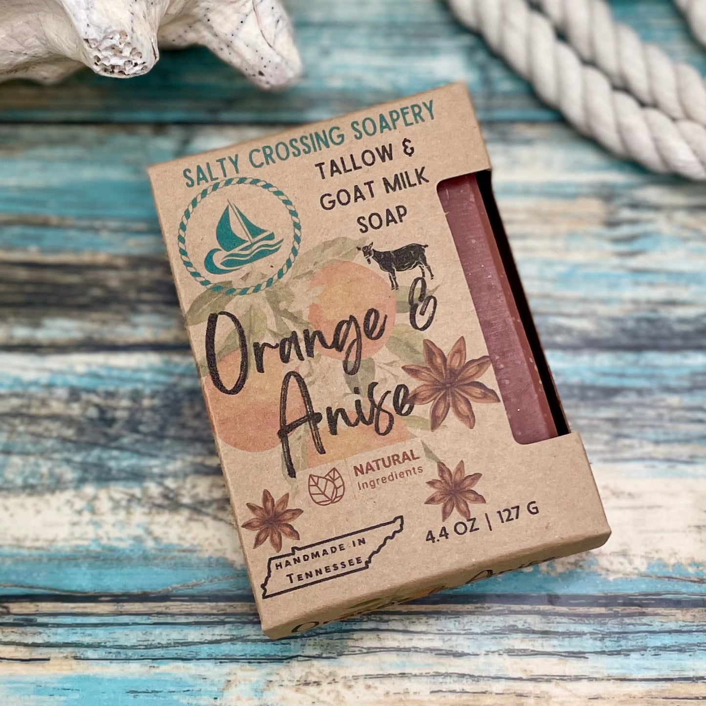 Orange & Anise Soap | Tallow and Goat Milk Artisan Bar | All Natural Lather for Shower Bath or Hands | Tennessee Made with Local Ingredients