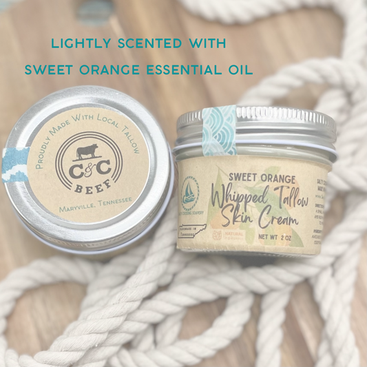 Sweet Orange Whipped Tallow Skin Cream | All Natural Moisturizer and Body Butter | Made with Local Ingredients | 4 fl oz Glass Jar