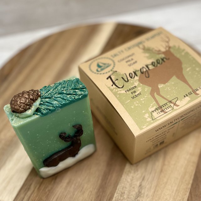 Evergreen | Vegan Artisan Soap | Fraser Fir Scent | Deer in Snow Design | Handmade in Tennessee