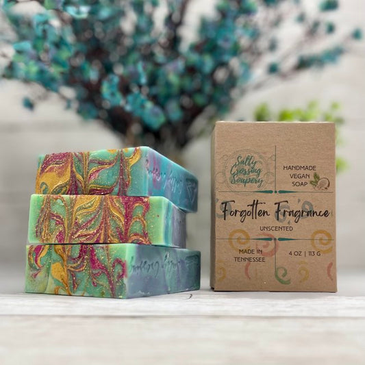 forgotten fragrance unscented coconut milk soap with colorful swirl top design