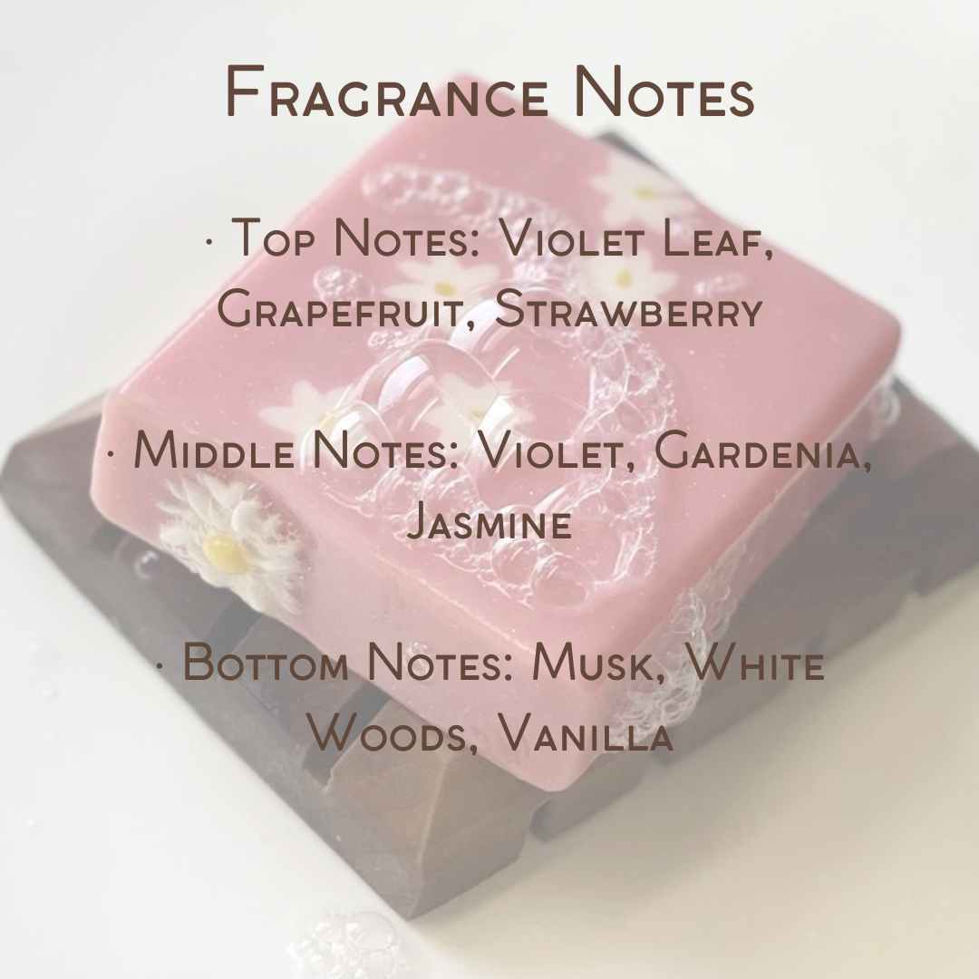 Fragrance• Top Notes: Violet Leaf, Grapefruit, Strawberry • Middle Notes: Violet, Gardenia, Jasmine • Bottom Notes: Musk, White Woods, Vanilla graphic