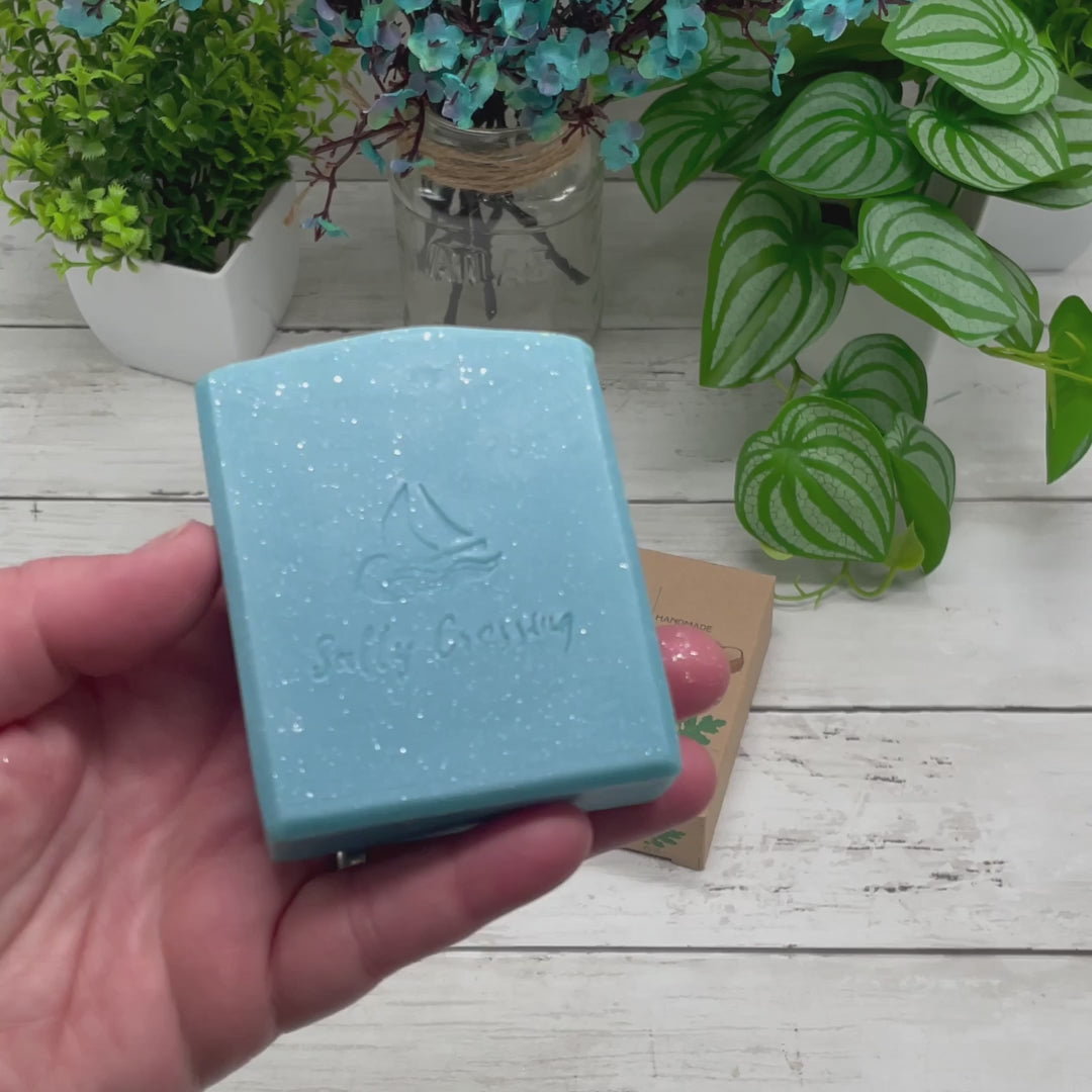 video- bravo blue coconut milk soap bar and box from all angles