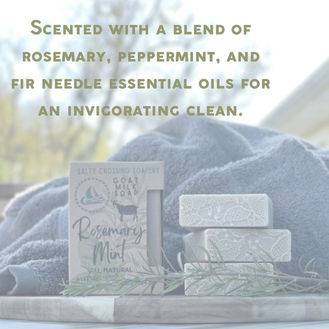 scented with a blend of rosemary, peppermint, and fir needle essential oils for an invigorating clean. graphic. 