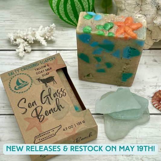 Sea Glass Beach Soap | Tallow & Goat Milk Artisan Bar | Fresh Ocean Breeze Scent | Handcrafted Starfish Design