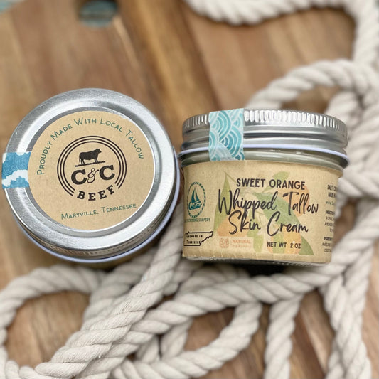Sweet Orange Whipped Tallow Skin Cream | All Natural Moisturizer and Body Butter | Made with Local Ingredients | 4 fl oz Glass Jar