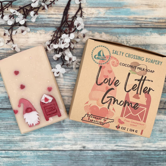 Gnome Love Soap | Handmade Fancy Artisan Bar with Coconut Milk & Shea Butter | Pink Grapefruit Scent | Valentine's or Galentine's Gift