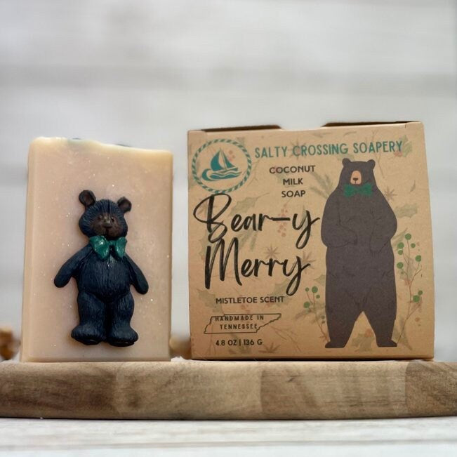 bear-y merry soap with box. coconut milk soap. handmade in tennessee.