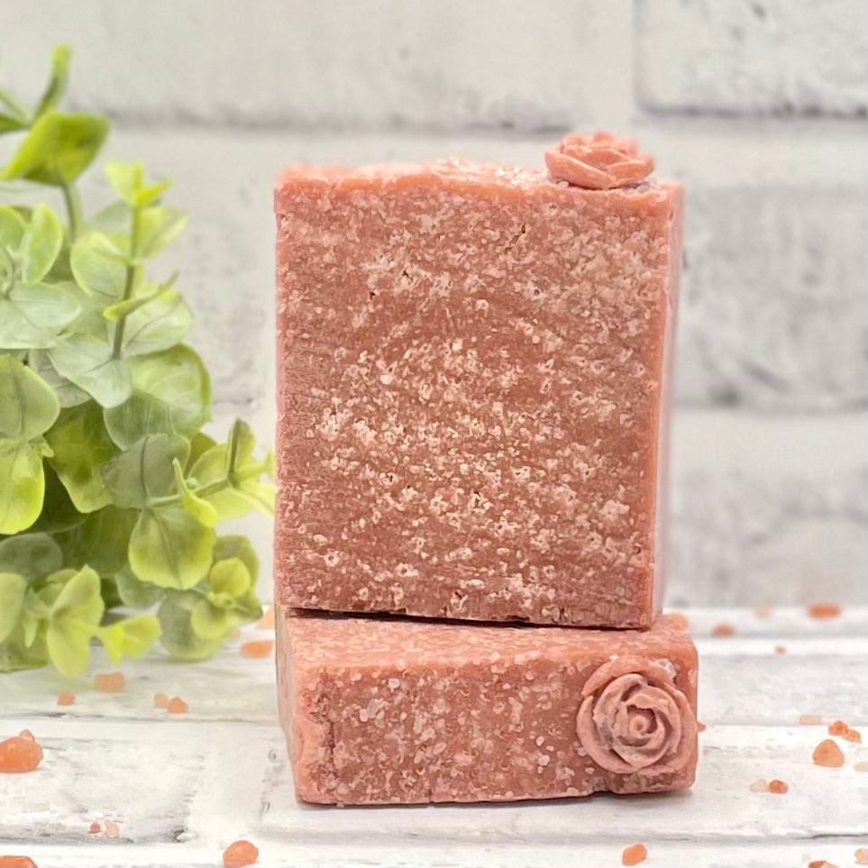 Pink soap with molded soap rose on top